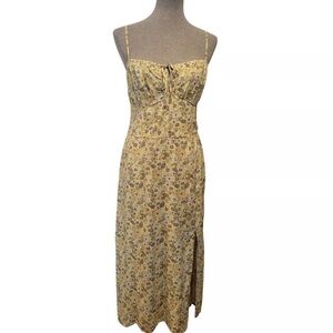 Green Floral Midi Slip Dress with Spaghetti Straps Cottagecore